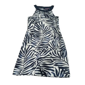Vineyard Vines 100% Silk palm leaf dress Navy blue and white size 0